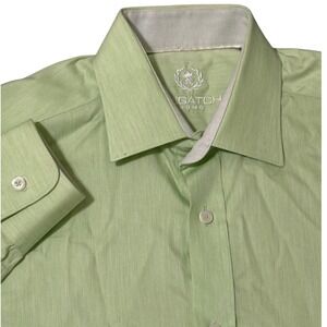 Bugatchi Uomo Light‎ Green Striped Dress Shirt Mens 16/40 LS Button Down Cotton